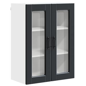 vidaXL Wall Glass Cabinet PORTO Black 60 x 31 x 80 cm Engineered Wood