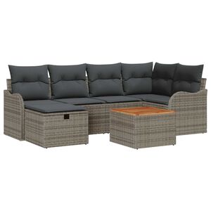 vidaXL Garden Sofa Set with Cushion 7 pcs Grey Poly Rattan