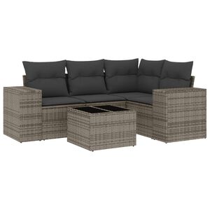 vidaXL 5 Piece Garden Sofa Set with Cushions Grey Poly Rattan