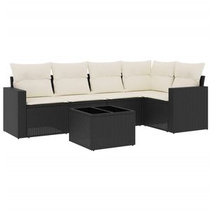 vidaXL 6 Piece Garden Sofa Set with Cushions Black Poly Rattan