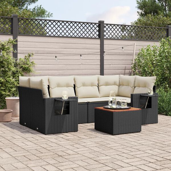 vidaXL 7 Piece Garden Sofa Set with Cushions Black Poly Rattan
