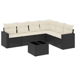 vidaXL 7 Piece Garden Sofa Set with Cushions Black Poly Rattan