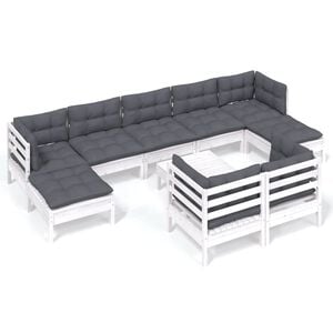 vidaXL 10 Piece Garden Lounge Set with Cushions White Solid Pinewood