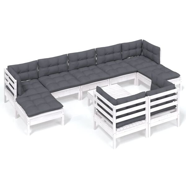 vidaXL 10 Piece Garden Lounge Set with Cushions White Solid Pinewood