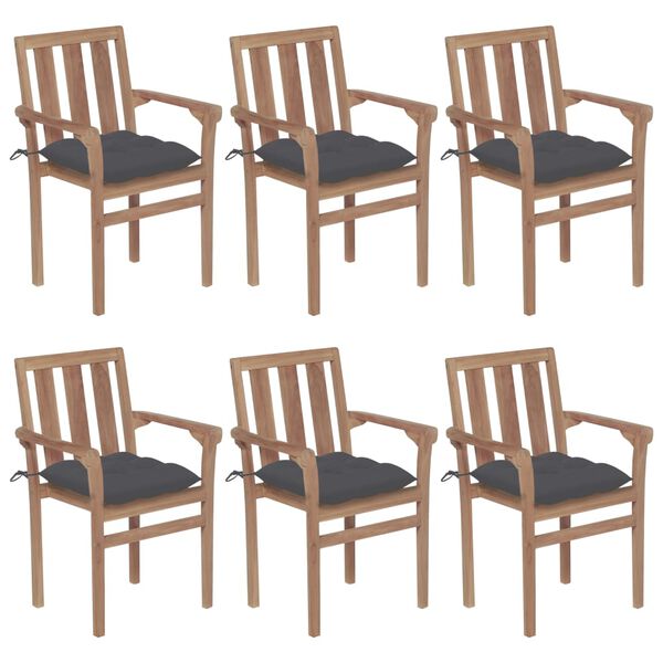 vidaXL Stackable Garden Chairs with Cushions 6 pcs Solid Teak Wood