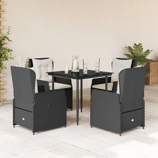 vidaXL 5 Piece Garden Dining Set with Cushions Black Poly Rattan