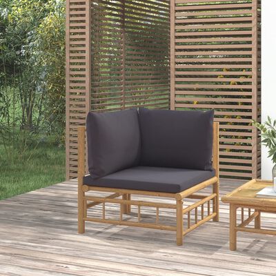 vidaXL Garden Corner Sofa with Dark Grey Cushions Bamboo