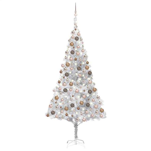 vidaXL Artificial Pre-lit Christmas Tree with Ball Set Silver 210 cm PET