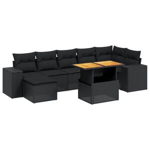 vidaXL 8 Piece Garden Sofa Set with Cushions Black Poly Rattan