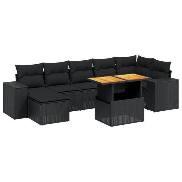 vidaXL 8 Piece Garden Sofa Set with Cushions Black Poly Rattan