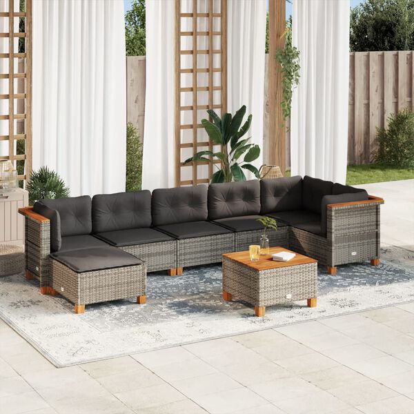 vidaXL 8 Piece Garden Sofa Set with Cushions Grey Poly Rattan