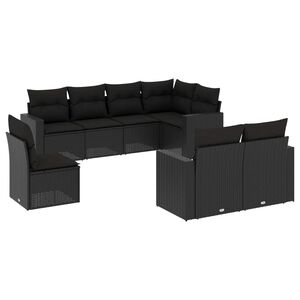 vidaXL 8 Piece Garden Sofa Set with Cushions Black Poly Rattan
