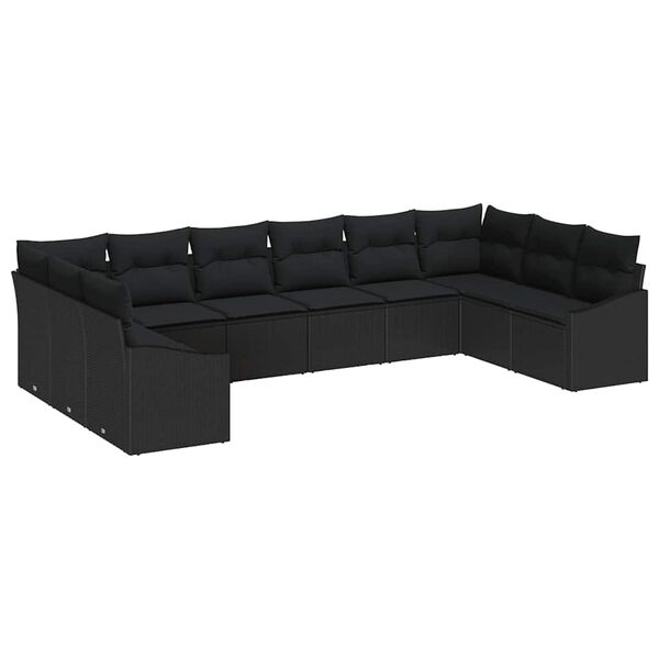 vidaXL Garden Sofa Set with Storage 10 pcs Black Poly Rattan
