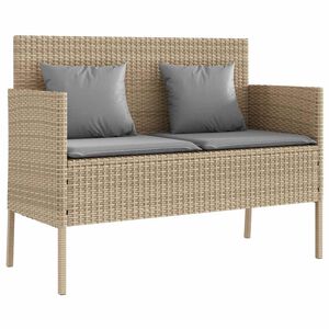 vidaXL Garden Bench with Cushions Beige Poly Rattan