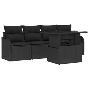 vidaXL Garden Sofa Set with Cushion Manual 5 pcs Black Poly Rattan