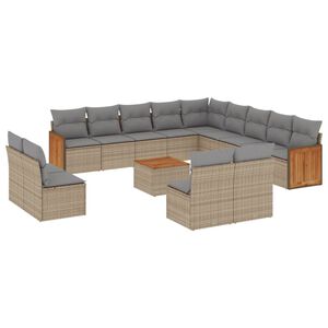 vidaXL 14 Piece Garden Sofa Set with Cushions Beige Poly Rattan