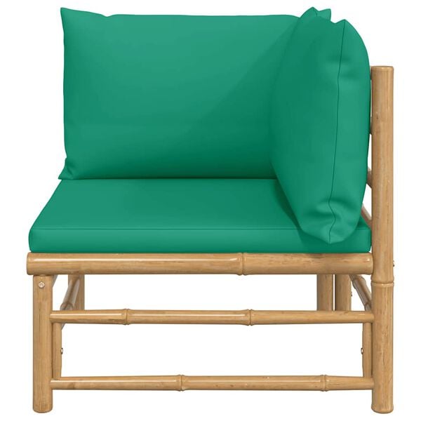 vidaXL Garden Corner Sofa with Green Cushions Bamboo