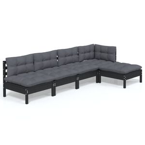 vidaXL 5 Piece Garden Lounge Set with Cushions Black Pinewood