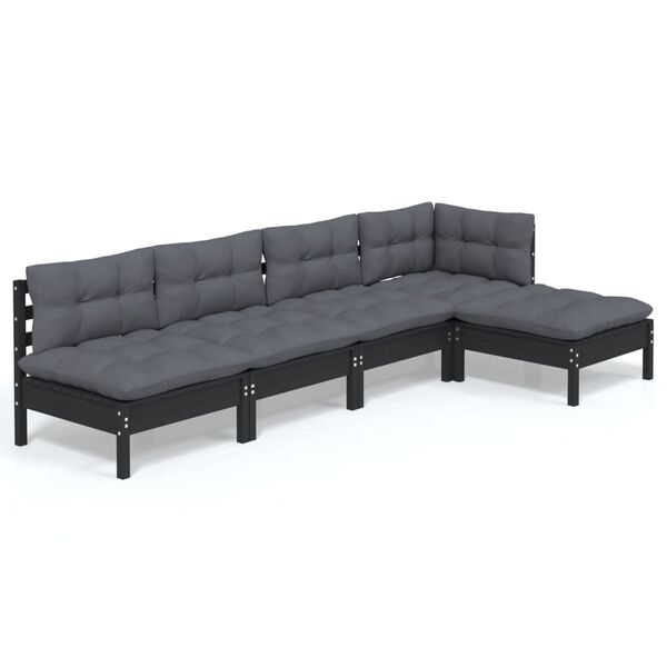vidaXL 5 Piece Garden Lounge Set with Cushions Black Pinewood