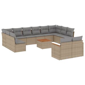 vidaXL 13 Piece Garden Sofa Set with Cushions Beige Poly Rattan