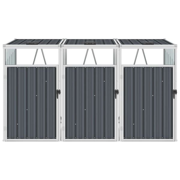 vidaXL Triple Garbage Bin Shed Grey 213x81x121 cm Steel