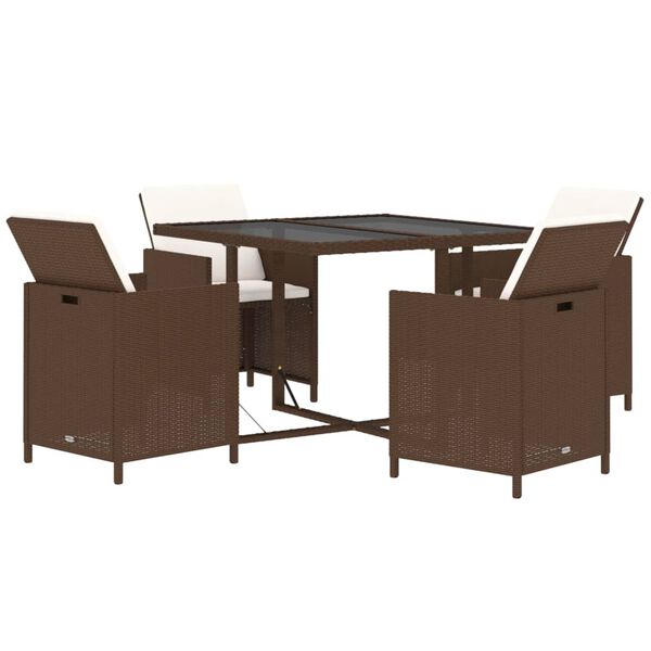 vidaXL 5 Piece Garden Dining Set with Cushions Poly Rattan Brown