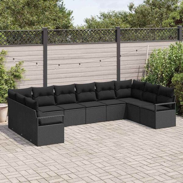 vidaXL Sofa Set with Cushion with Storage 10 pcs Black Poly Rattan