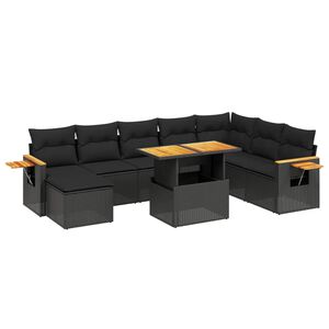vidaXL 9 Piece Garden Sofa Set with Cushions Black Poly Rattan