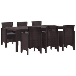 vidaXL Garden Dining Set 7 pcs Brown Polt rattan