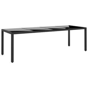 vidaXL Garden Table 250x100x75 cm Tempered Glass and Poly Rattan Black