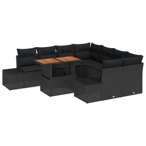 vidaXL Garden Dining Set with Cushion 9 pcs Black and Brown
