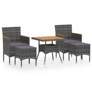 vidaXL 5 Piece Garden Dining Set Poly Rattan & Solid Acacia Wood Grey
