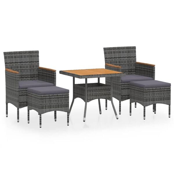 vidaXL 5 Piece Garden Dining Set Poly Rattan & Solid Acacia Wood Grey