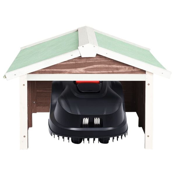 vidaXL Robotic Lawn Mower Garage 72x87x50 cm Mocca and White Firwood