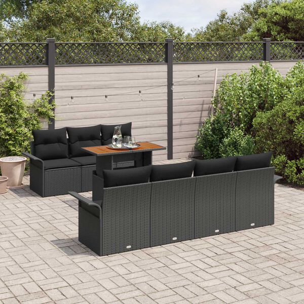 vidaXL Garden Sofa Set with Cushion 8 pcs Black