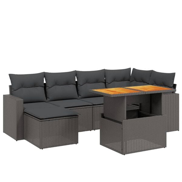 vidaXL 7 Piece Garden Sofa Set with Cushions Black Poly Rattan