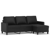 vidaXL 3-Seater Sofa with Footstool Black 180 cm Faux Leather