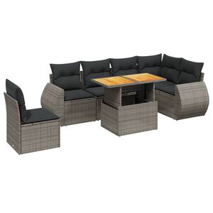 vidaXL 7 Piece Garden Sofa Set with Cushions Grey Poly Rattan