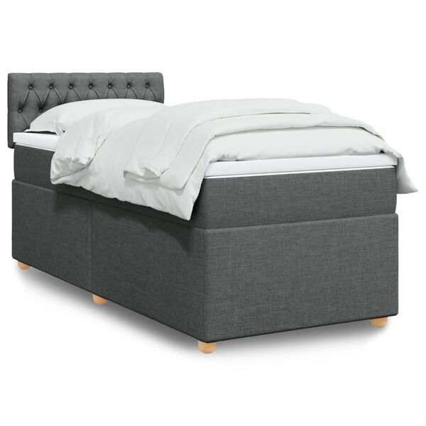 vidaXL Box Spring Bed with Mattress Dark Grey King Single Fabric