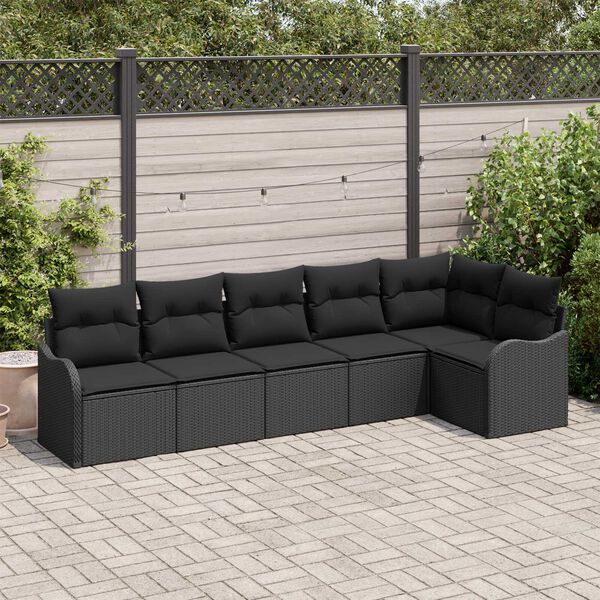 vidaXL Garden Sofa Set with Storage 6 pcs Black Poly Rattan
