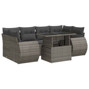 vidaXL 7 Piece Garden Sofa Set with Cushions Grey Poly Rattan