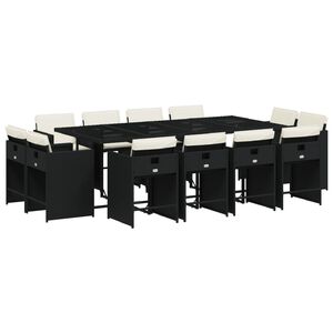 vidaXL 13 Piece Garden Dining Set with Cushions Black Poly Rattan