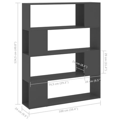 vidaXL Book Cabinet Room Divider Grey 100x24x124 cm