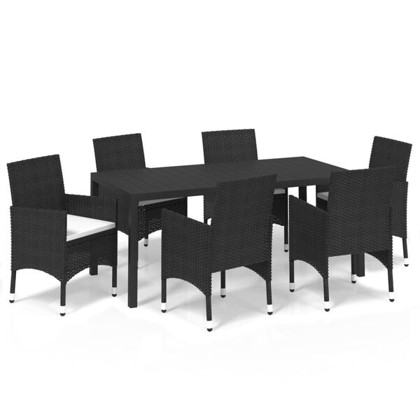 vidaXL 7 Piece Garden Dining Set with Cushions Poly Rattan Black