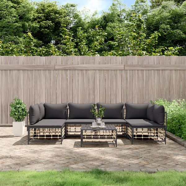 vidaXL 7 Piece Garden Lounge Set with Cushions Anthracite Poly Rattan