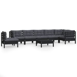 vidaXL 9 Piece Garden Lounge Set with Cushions Black Solid Pinewood