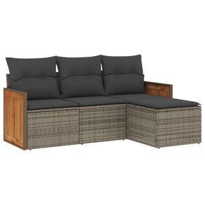 vidaXL 4 Piece Garden Sofa Set with Cushions Grey Poly Rattan