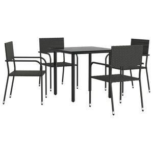 vidaXL 5 Piece Garden Dining Set Black Poly Rattan and Steel