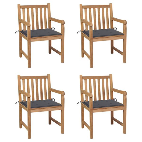 vidaXL Garden Chairs 4 pcs with Anthracite Cushions Solid Teak Wood