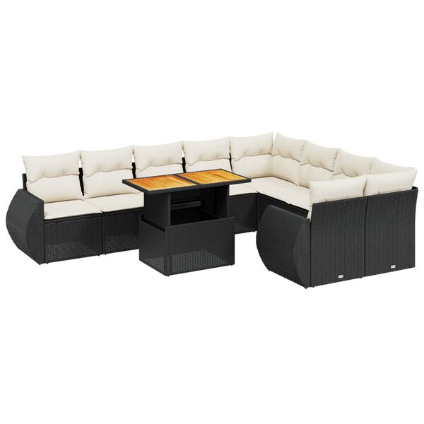 vidaXL 10 Piece Garden Sofa Set with Cushions Black Poly Rattan